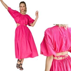 Bali Elf Eva Poplin Cotton Cutout Midi Dress Fuchsia